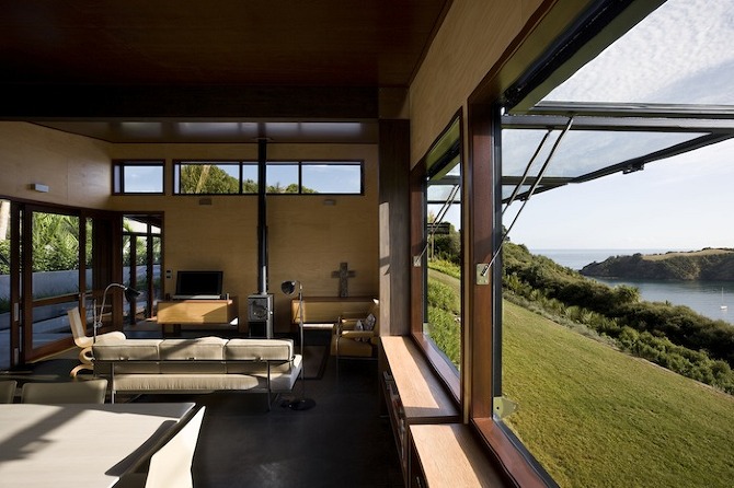Owhanake Bay house by Strachan Group Architects in THISISPAPER MAGAZINE image%205%20Gas%20strut%20windows%20opening%20to%20the%20east Owhanake Bay house by Strachan Group Architects in THISISPAPER MAGAZINE
